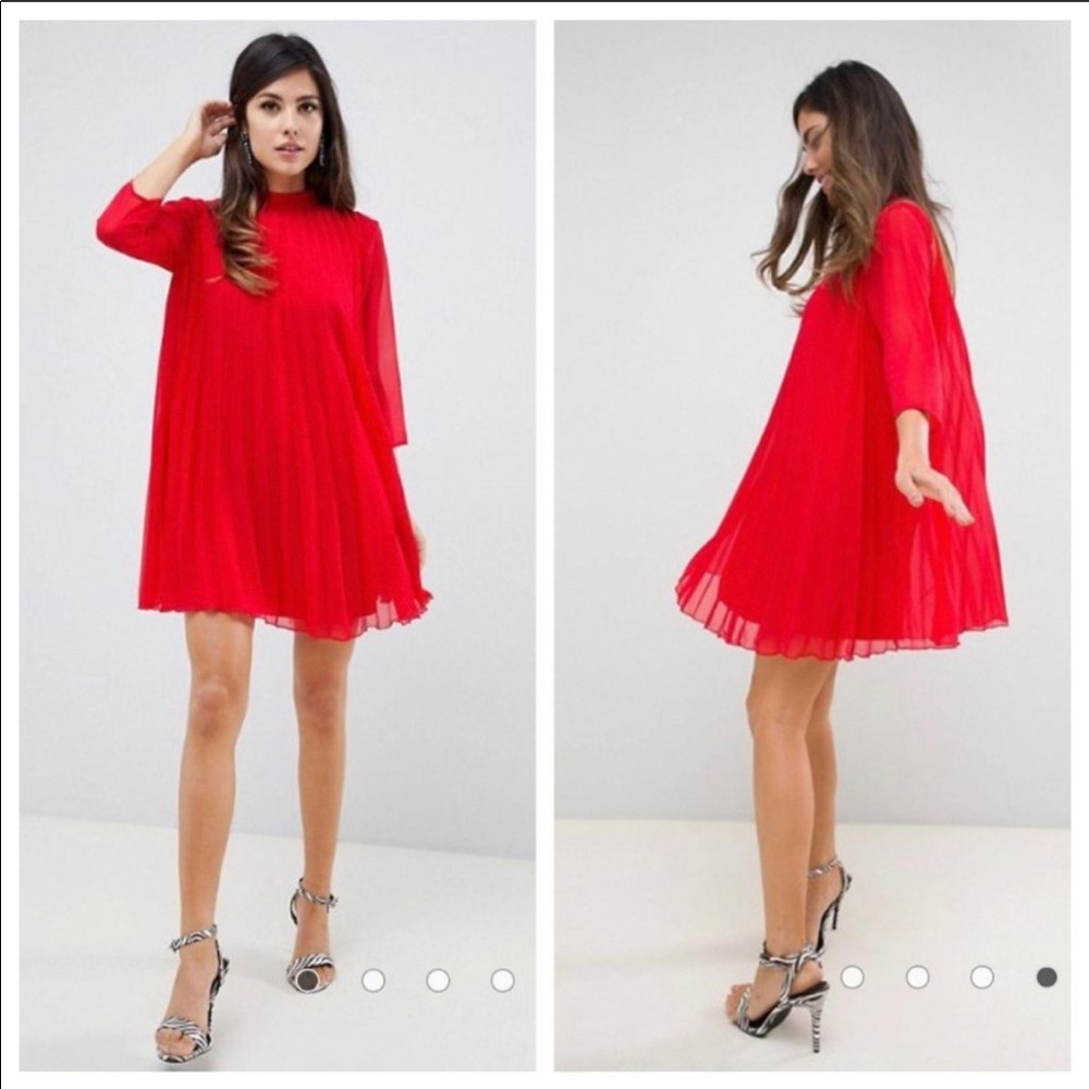 ASOS size 12 red pleated dress trapeze mini tunic